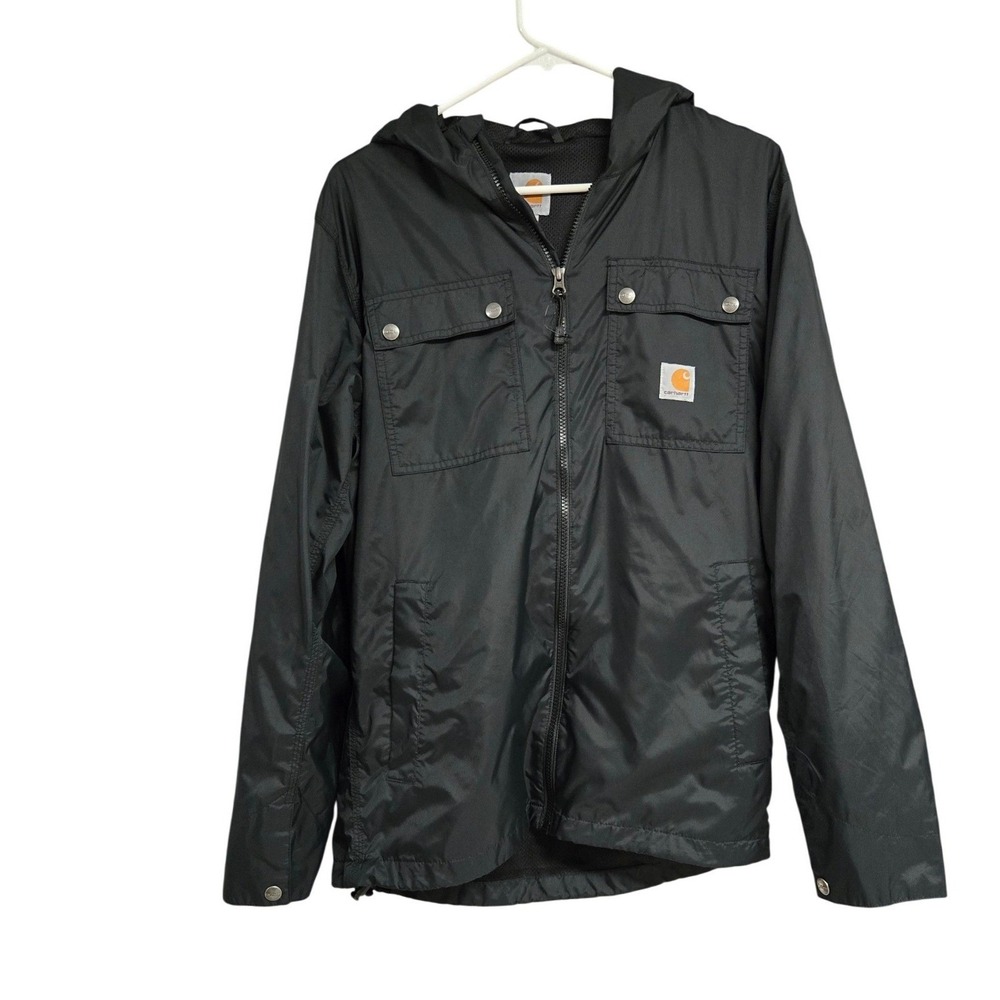 Carhartt Rockford Hooded Windbreaker Hooded Jacket Black Lightweight Men's Sz S